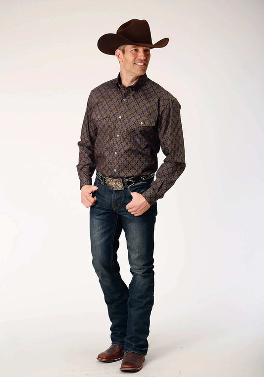 Roper Mens Long Sleeve Button Diamond Medallion Western Shirt - Roper - Flyclothing LLC