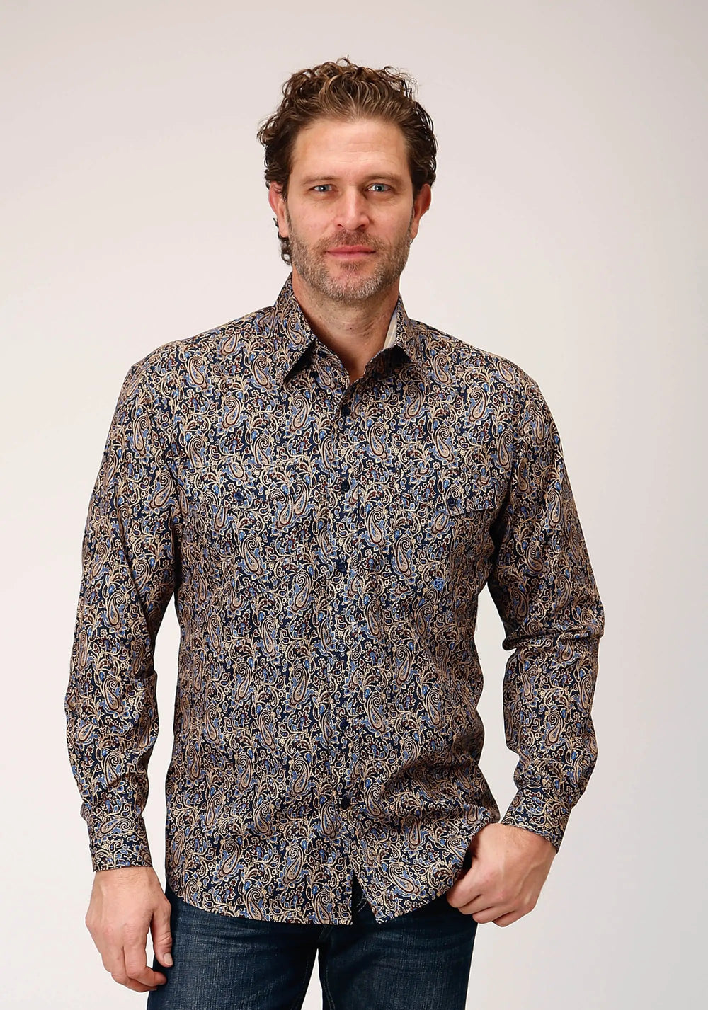 Roper Mens Long Sleeve Button Vintage Paisley Western Shirt - Roper