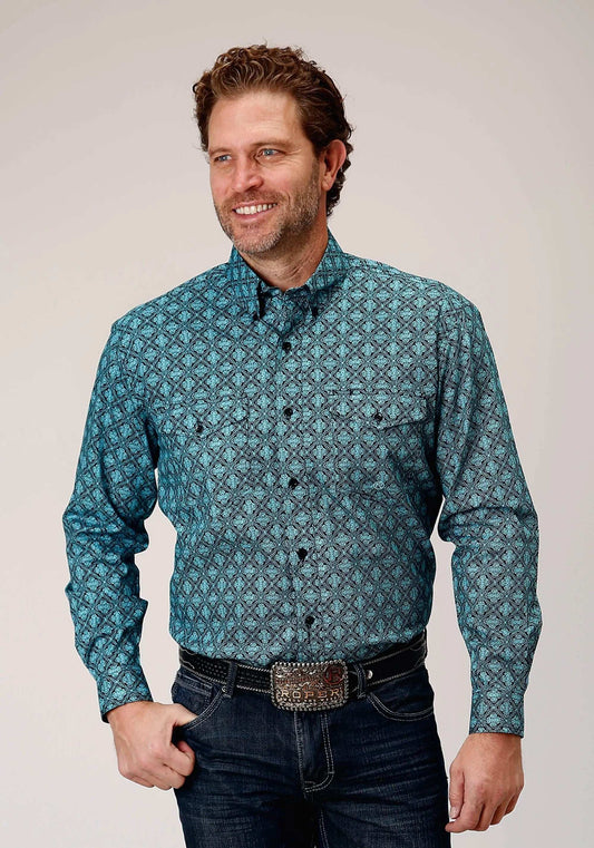 Roper Mens Long Sleeve Button Lattice Medallion Print Western Shirt - Roper - Flyclothing LLC