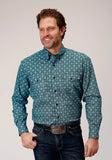 Roper Mens Long Sleeve Button Lattice Medallion Print Western Shirt - Roper
