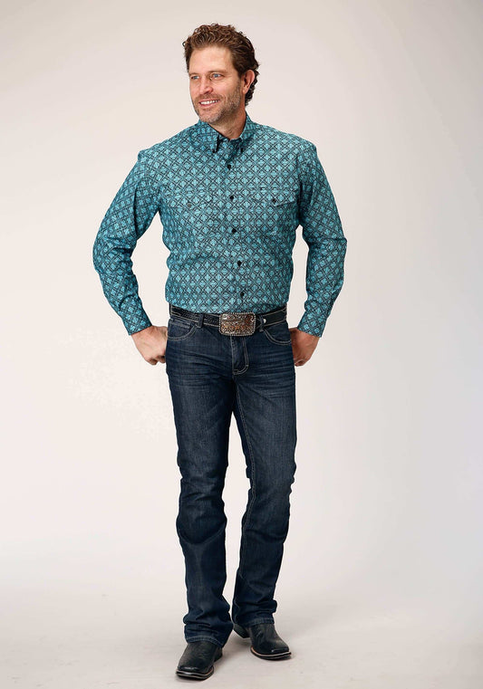 Roper Mens Long Sleeve Button Lattice Medallion Print Western Shirt - Roper - Flyclothing LLC