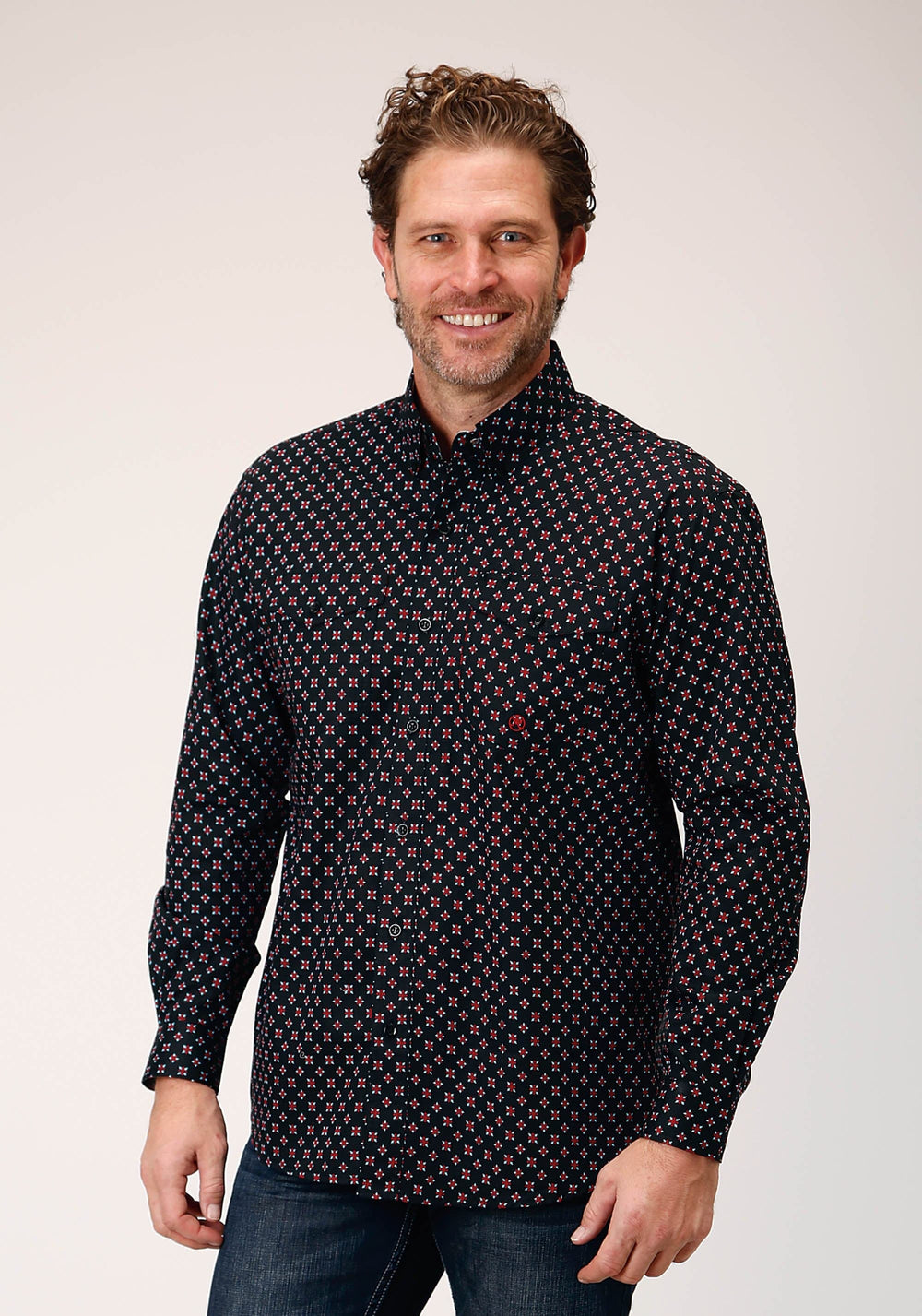 Roper Mens Long Sleeve Button Cottage Foulard Western Shirt - Roper