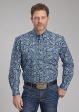 Roper Mens Cobalt Paisley Long Sleeve Button Western Shirt