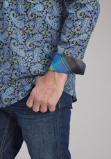 Roper Mens Cobalt Paisley Long Sleeve Button Western Shirt