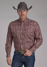 Roper Mens Sangria Paisley Long Sleeve Button Western Shirt