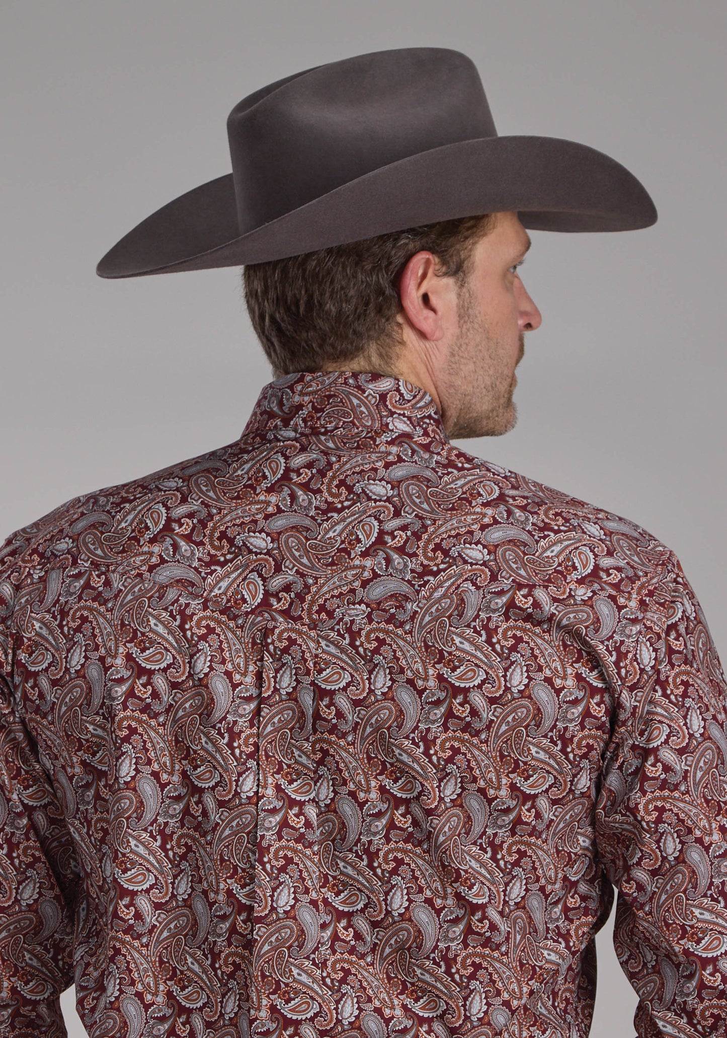 Roper Mens Sangria Paisley Long Sleeve Button Western Shirt