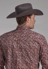 Roper Mens Sangria Paisley Long Sleeve Button Western Shirt