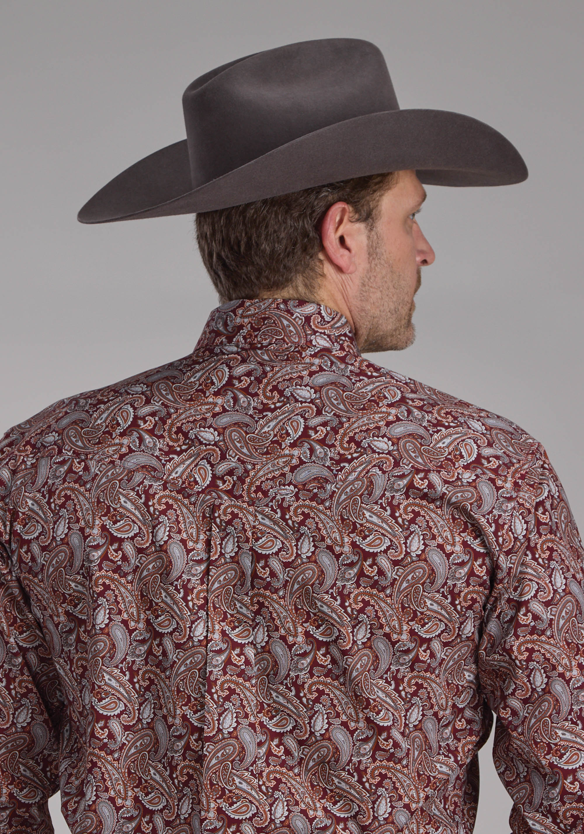 Roper Mens Sangria Paisley Long Sleeve Button Western Shirt