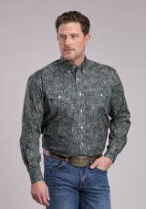 Roper Mens Long Sleeve Button Forest Paisley Western Shirt