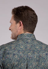 Roper Mens Long Sleeve Button Forest Paisley Western Shirt