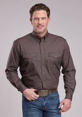 Roper Mens Long Sleeve Button Red Star Geo Western Shirt
