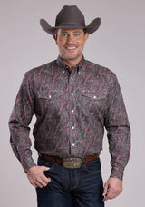Roper Mens Long Sleeve Button Iron Paisley Western Shirt