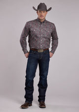 Roper Mens Long Sleeve Button Iron Paisley Western Shirt