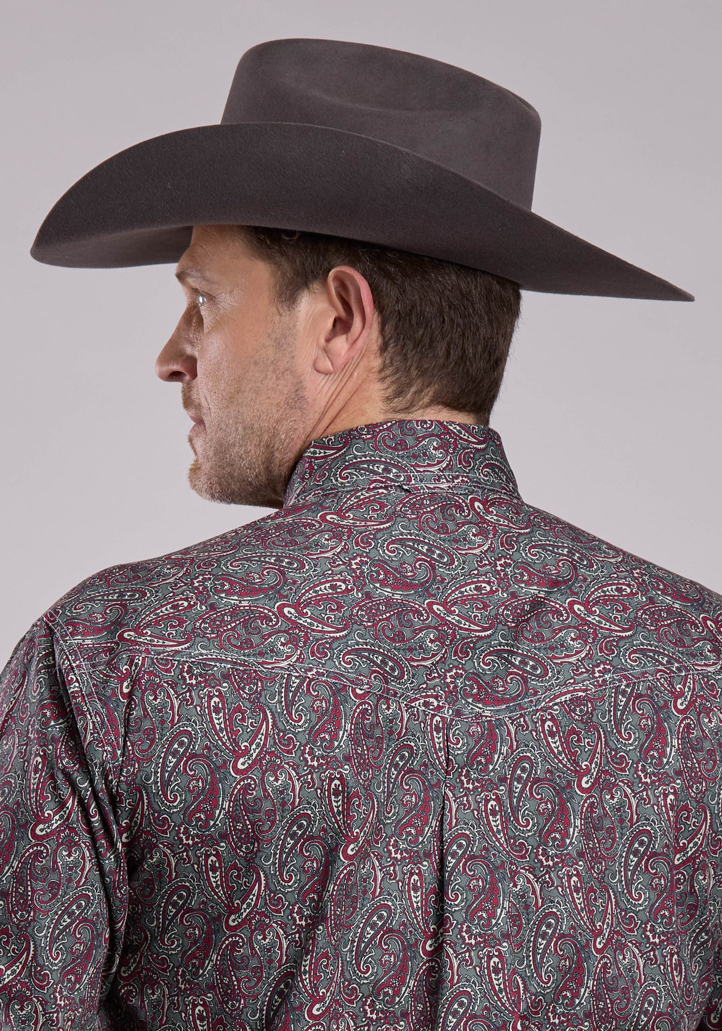 Roper Mens Long Sleeve Button Iron Paisley Western Shirt
