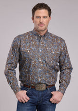 Roper Mens Long Sleeve Button Bluebird Paisley Western Shirt