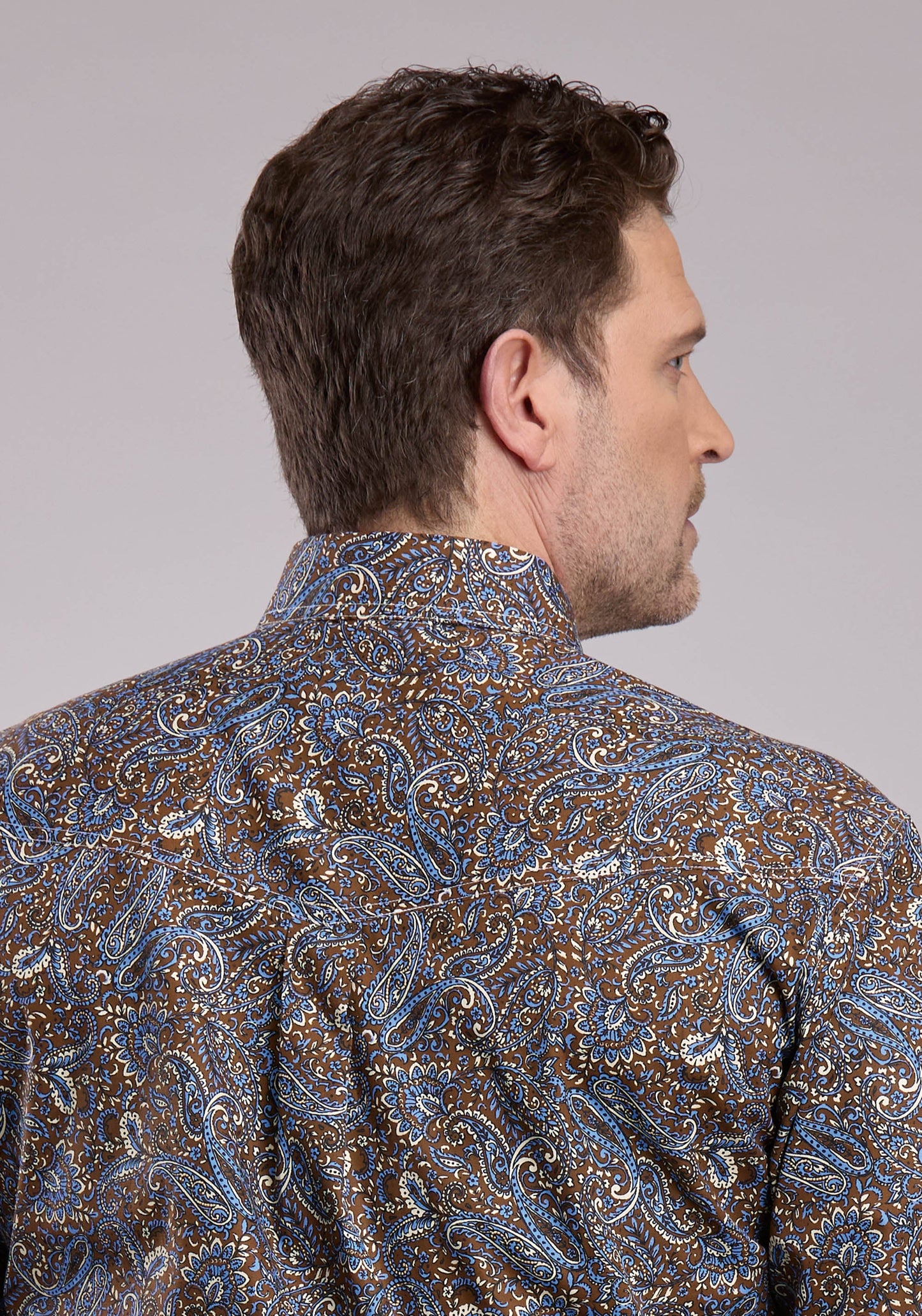 Roper Mens Long Sleeve Button Bluebird Paisley Western Shirt