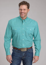 Roper Mens Stretch Four Point Foulard - Turq Long Sleeve Button Western Shirt - Roper - Flyclothing LLC