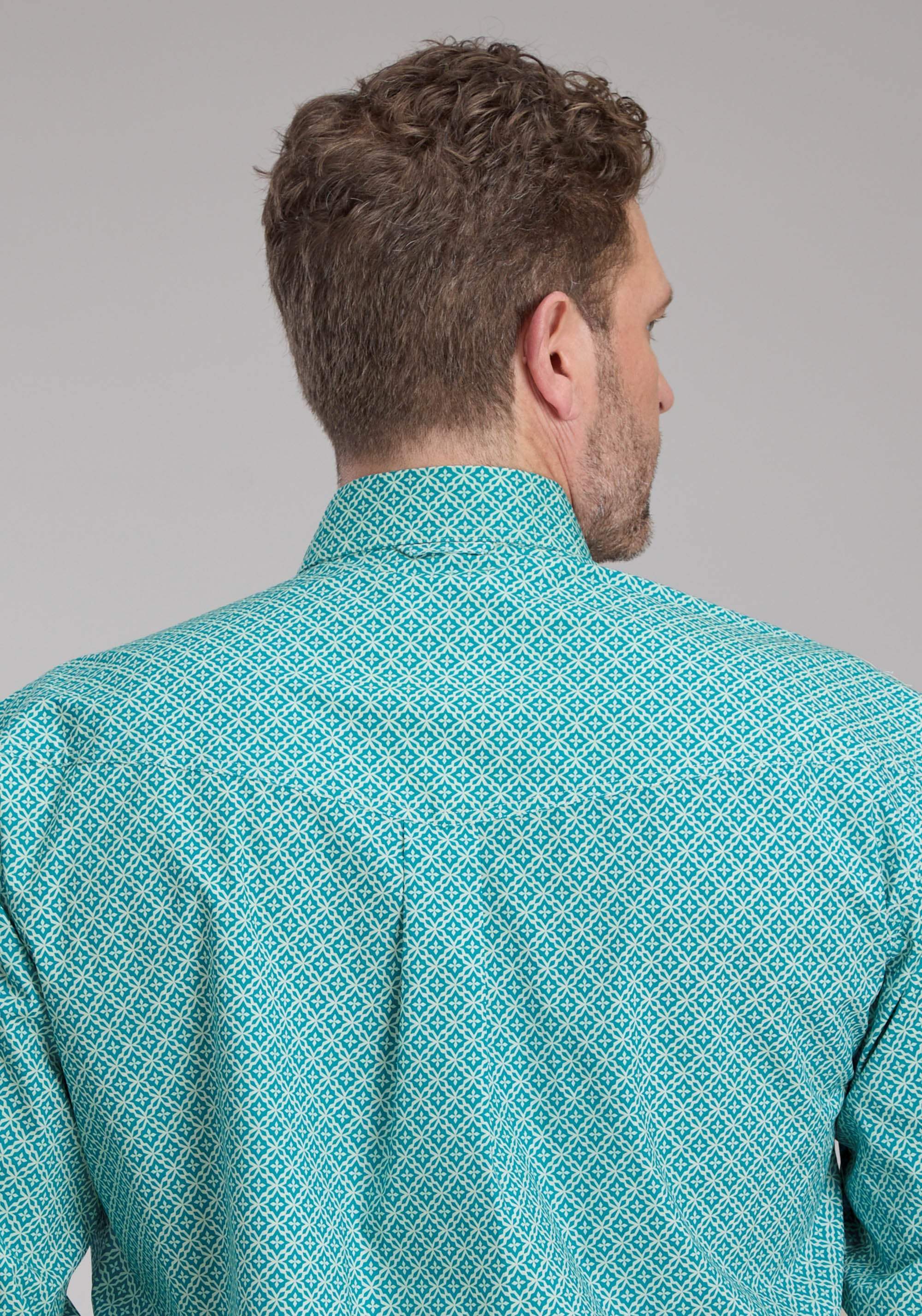 Roper Mens Stretch Four Point Foulard - Turq Long Sleeve Button Western Shirt - Roper - Flyclothing LLC