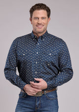 Roper Mens Long Sleeve Button Stretch Poplin Paisley - Navy Western Sh