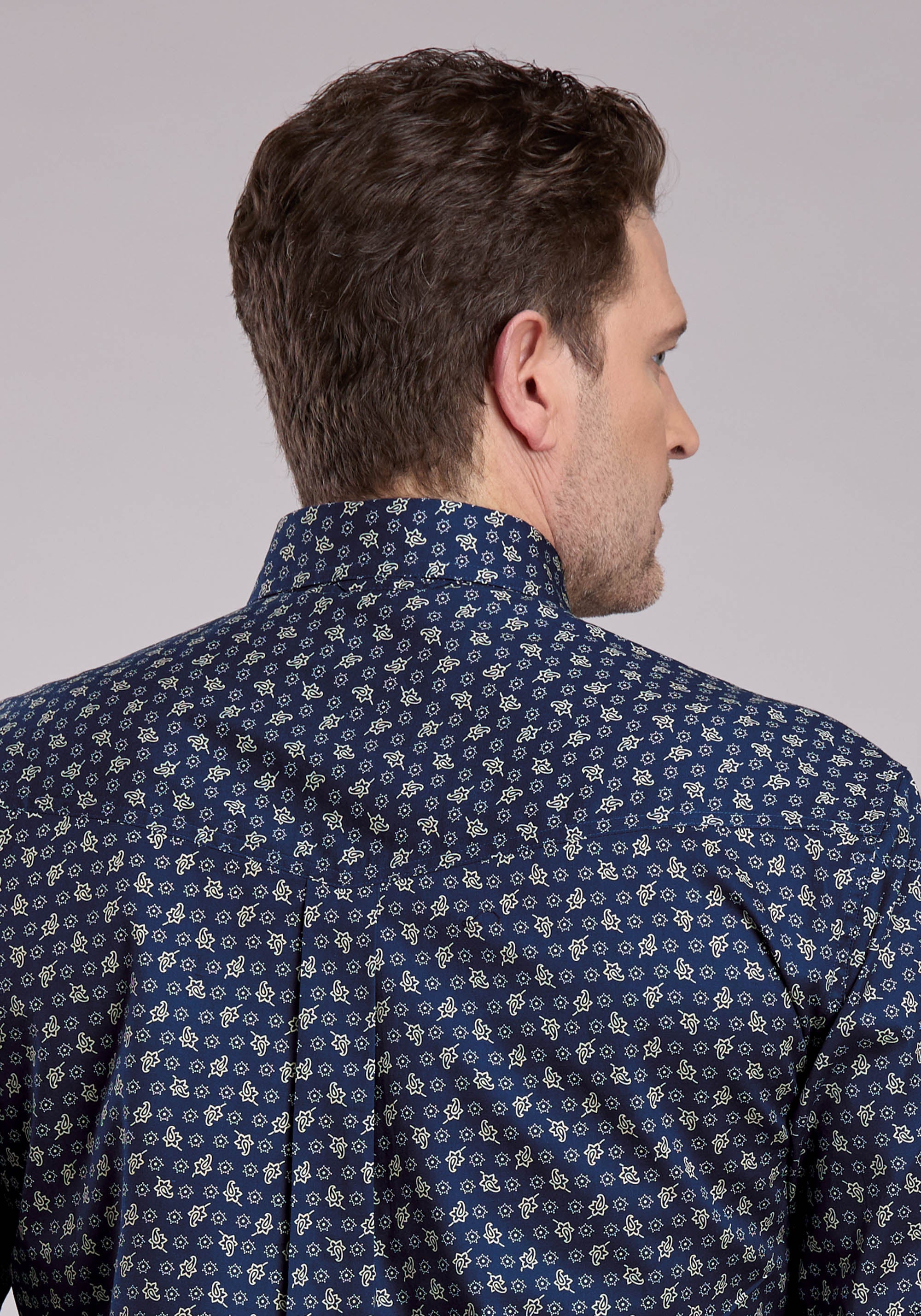 Roper Mens Long Sleeve Button Stretch Poplin Paisley - Navy Western Shirt