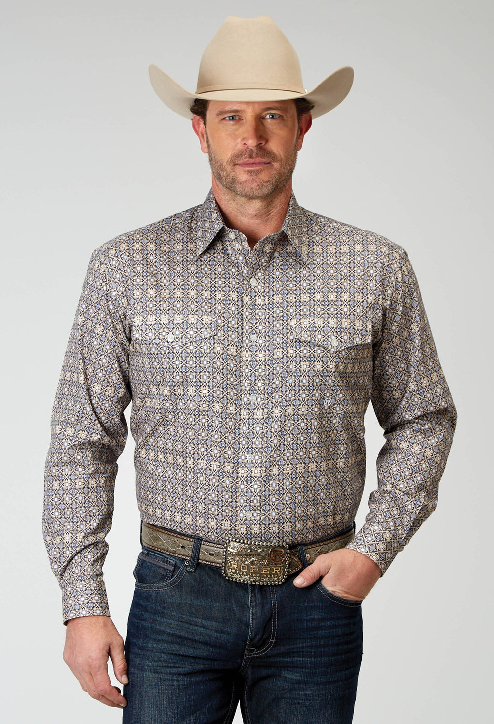 Roper Mens Long Sleeve Button Western Foulard Western Shirt - Roper