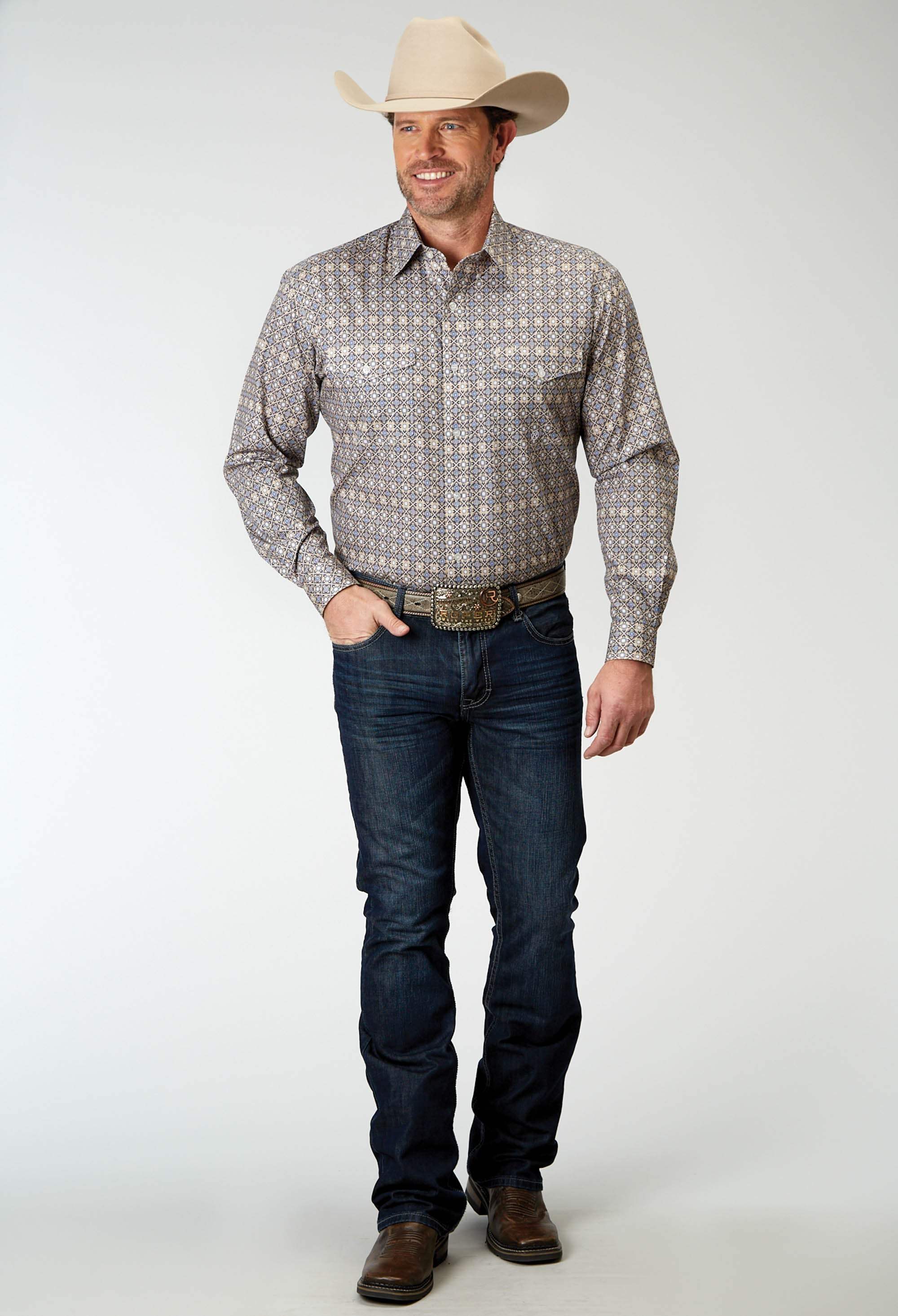 Roper Mens Long Sleeve Button Western Foulard Western Shirt - Roper - Flyclothing LLC