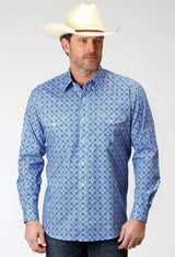 Roper Mens Long Sleeve Button Blue Skies Tie Print Western Shirt - Roper - Flyclothing LLC
