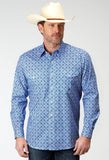 Roper Mens Long Sleeve Button Blue Skies Tie Print Western Shirt - Roper