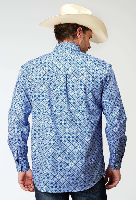 Roper Mens Long Sleeve Button Blue Skies Tie Print Western Shirt - Roper - Flyclothing LLC