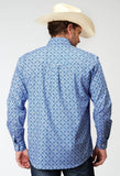 Roper Mens Long Sleeve Button Blue Skies Tie Print Western Shirt - Roper