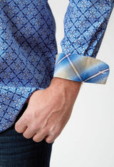 Roper Mens Long Sleeve Button Blue Skies Tie Print Western Shirt - Roper - Flyclothing LLC