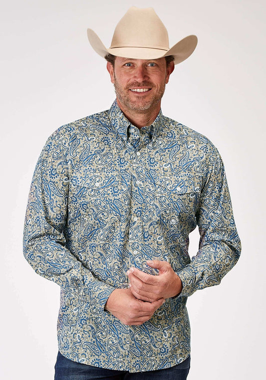 Roper Mens Long Sleeve Button Delft Paisley Western Shirt - Roper - Flyclothing LLC