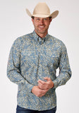 Roper Mens Long Sleeve Button Delft Paisley Western Shirt - Roper