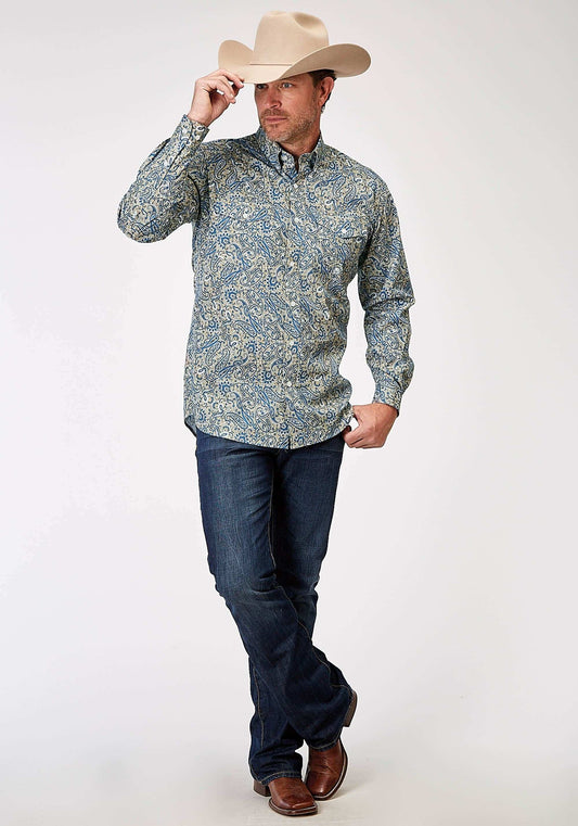 Roper Mens Long Sleeve Button Delft Paisley Western Shirt - Roper - Flyclothing LLC