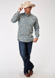 Roper Mens Long Sleeve Button Delft Paisley Western Shirt - Roper