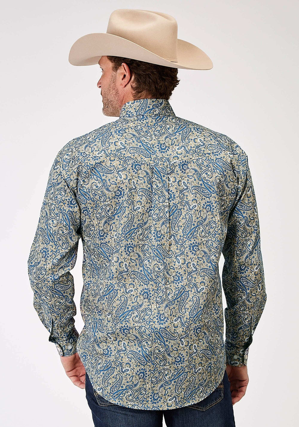 Roper Mens Long Sleeve Button Delft Paisley Western Shirt - Roper - Flyclothing LLC