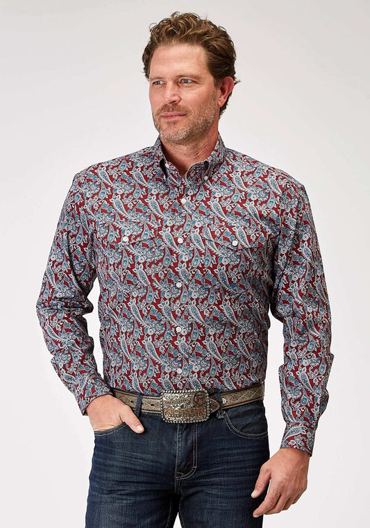 Roper Mens Long Sleeve Button Red River Paisley Western Shirt - Roper - Flyclothing LLC