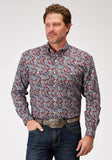 Roper Mens Long Sleeve Button Red River Paisley Western Shirt - Roper