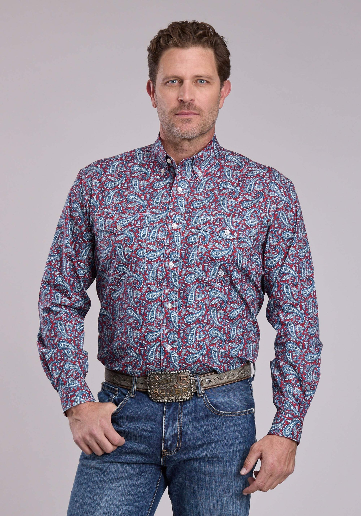 Mens Roper Bandana Paisley Long Sleeve Button Shirt - Roper - Flyclothing LLC