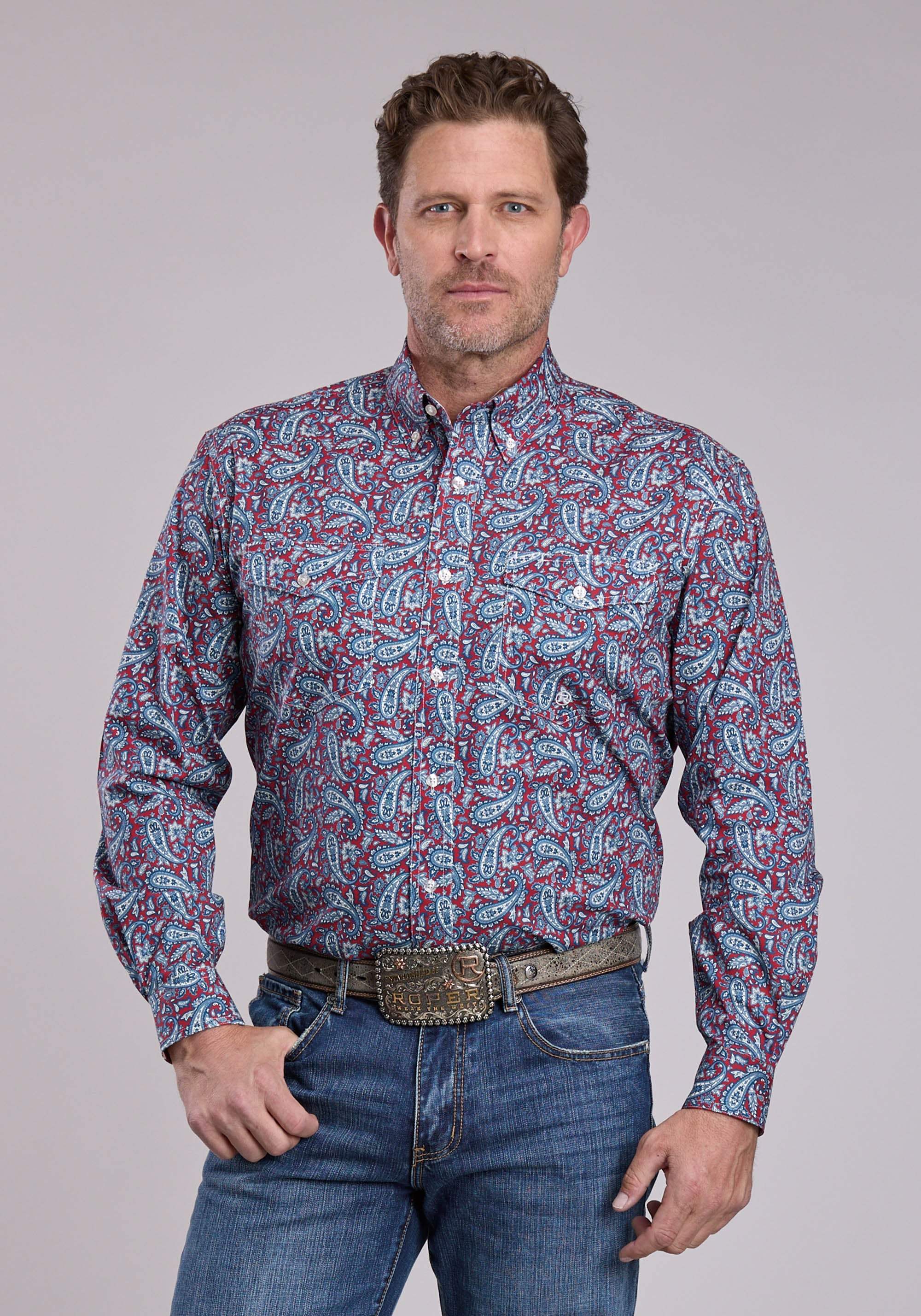 Mens Roper Bandana Paisley Long Sleeve Button Shirt - Roper - Flyclothing LLC