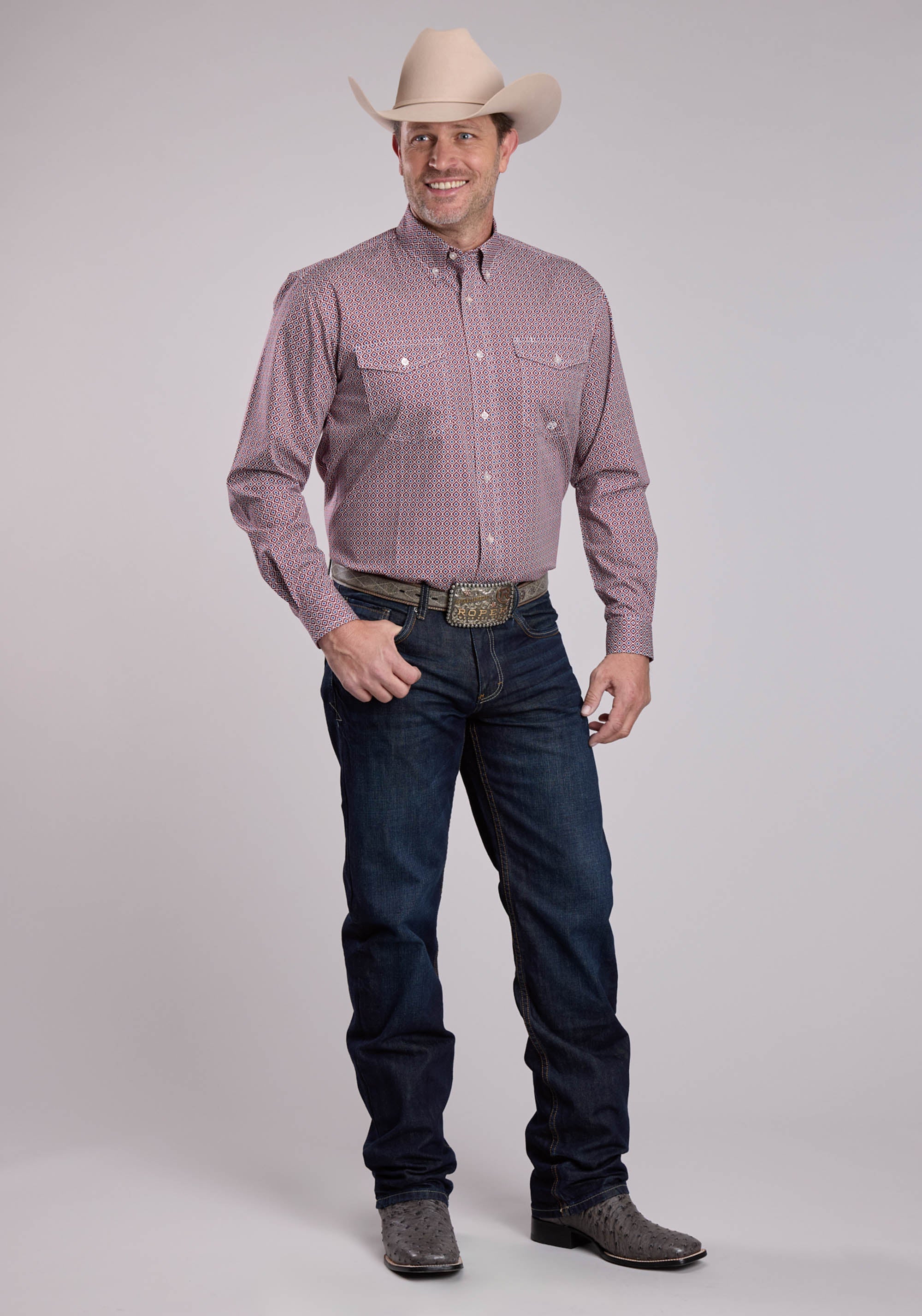 Mens Roper Red Tile Foulard Long Sleeve Button Shirt