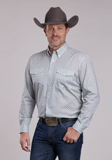 Mens Roper Grey Stretch Four Point Foulard Long Sleeve Button Shirt