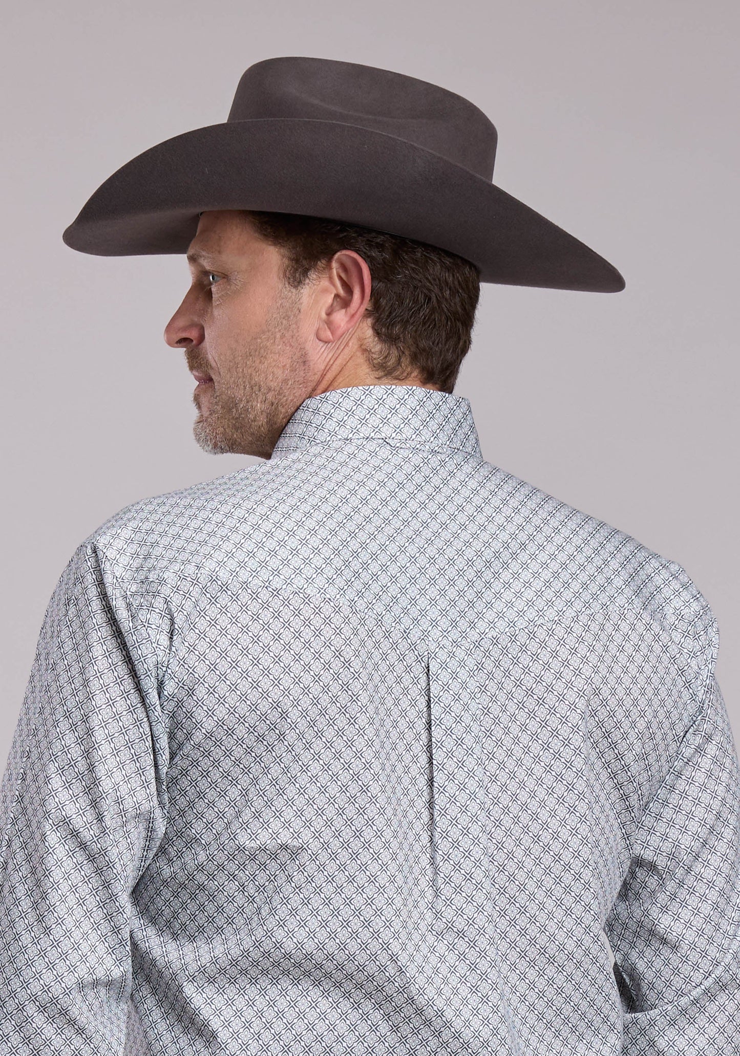 Mens Roper Grey Stretch Four Point Foulard Long Sleeve Button Shirt