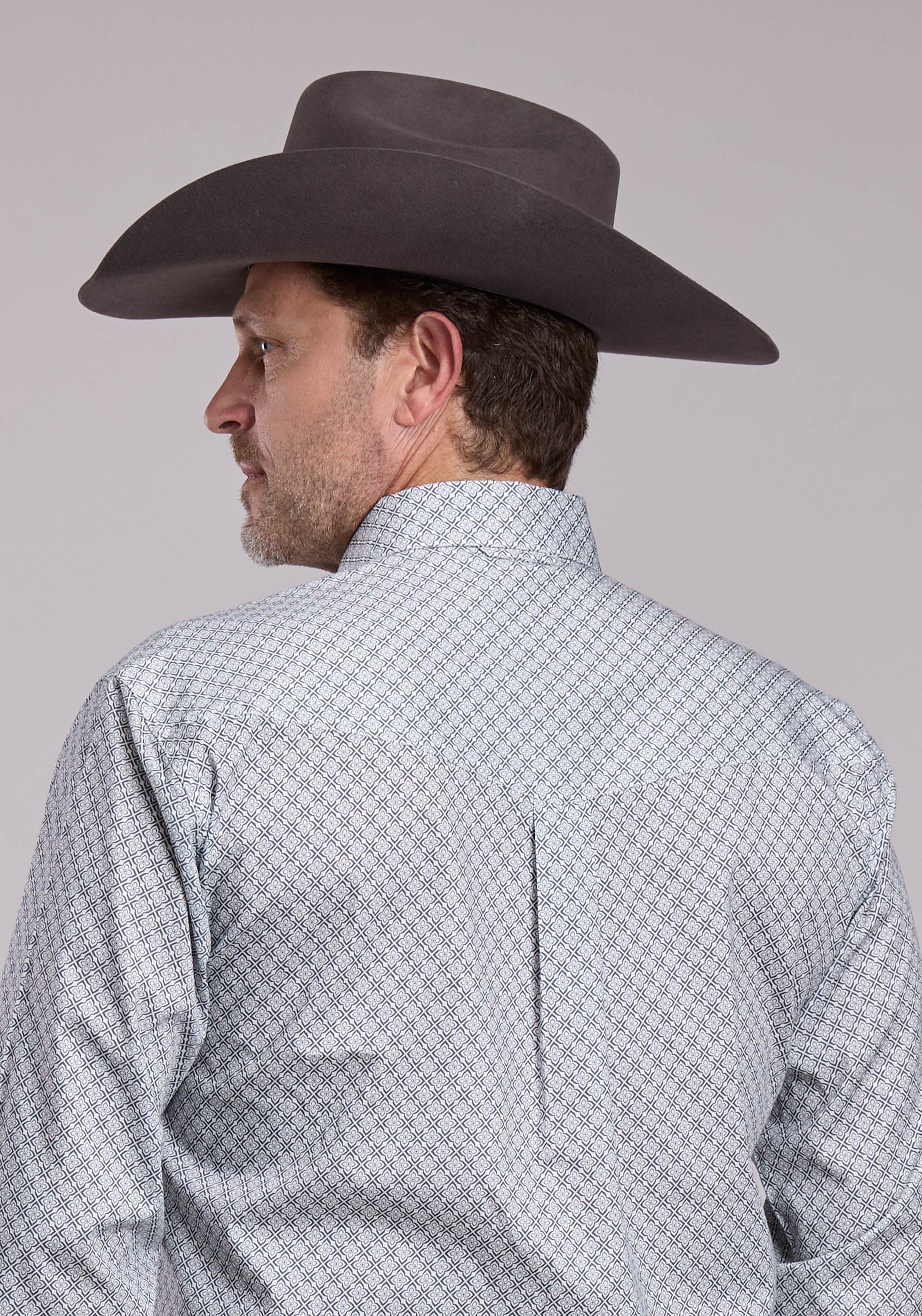 Mens Roper Grey Stretch Four Point Foulard Long Sleeve Button Shirt