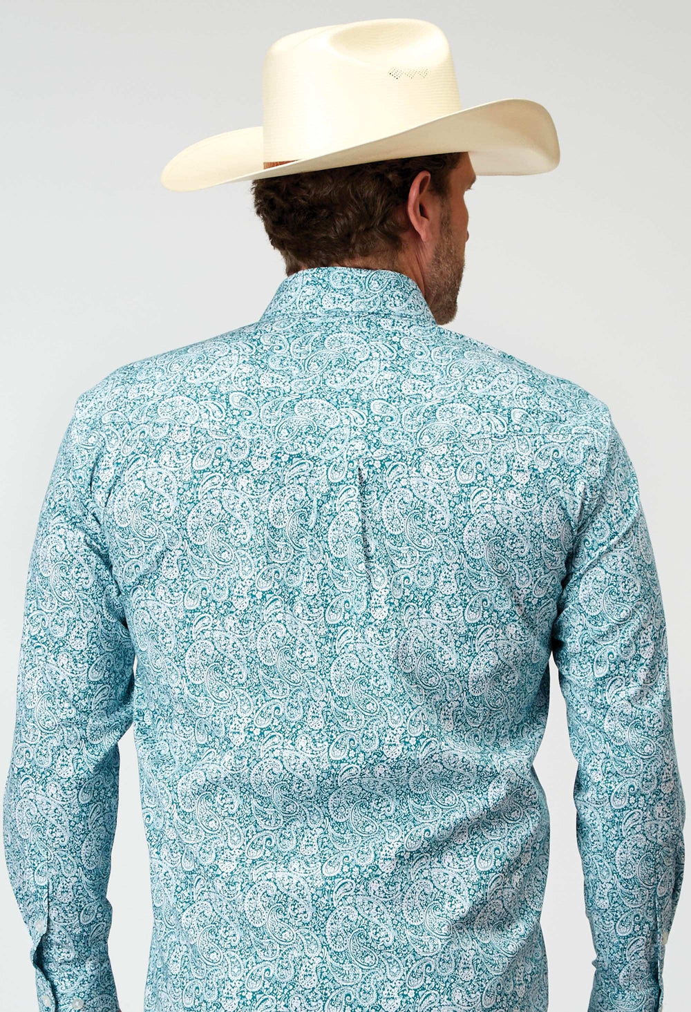 Roper Mens Long Sleeve Button Stretch Poplin Teal Paisley Western Shirt - Roper - Flyclothing LLC