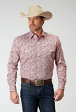 Roper Mens Long Sleeve Button Stretch Poplin Red Paisley Western Shirt - Roper