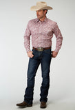 Roper Mens Long Sleeve Button Stretch Poplin Red Paisley Western Shirt - Roper