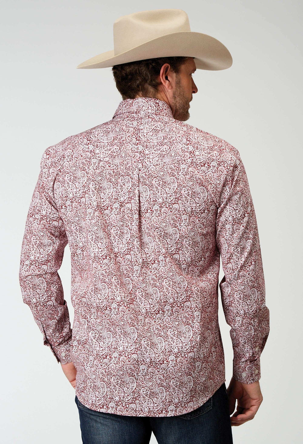 Roper Mens Long Sleeve Button Stretch Poplin Red Paisley Western Shirt - Roper - Flyclothing LLC