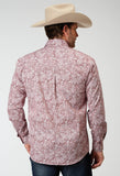 Roper Mens Long Sleeve Button Stretch Poplin Red Paisley Western Shirt - Roper
