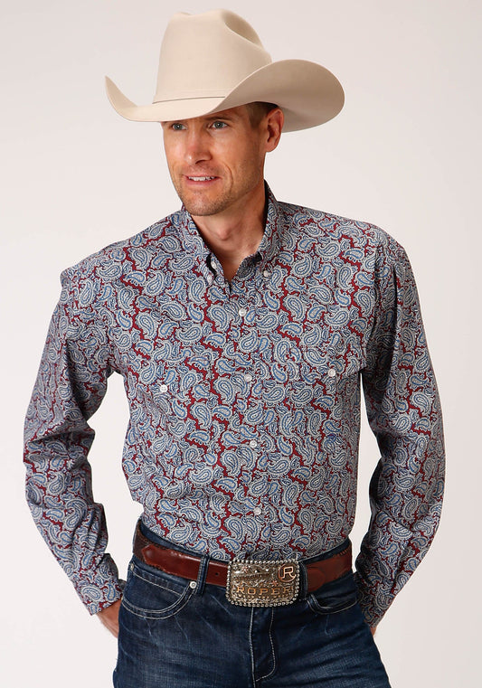 Roper Mens Long Sleeve Button Liberty Paisley Western Shirt - Roper